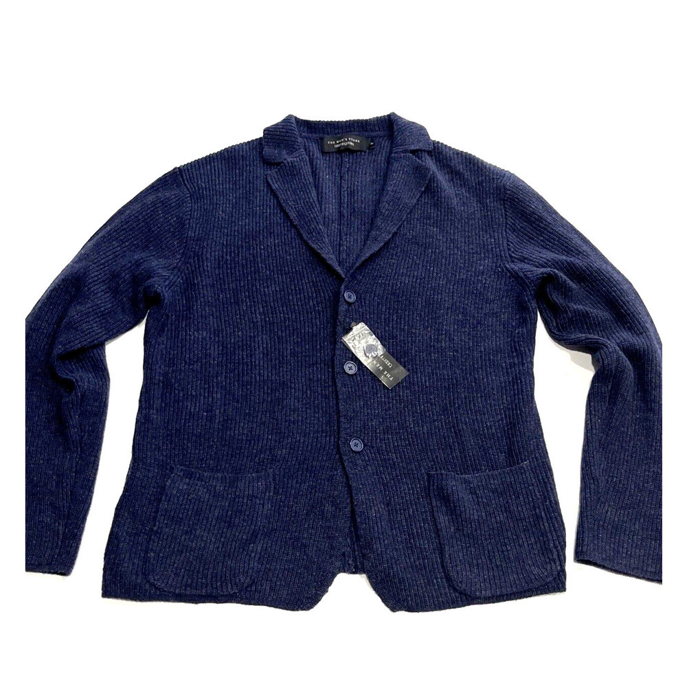THE MENS STORE Navy Melange Wool Blend Cardigan Sweater M Medium The Mens Store